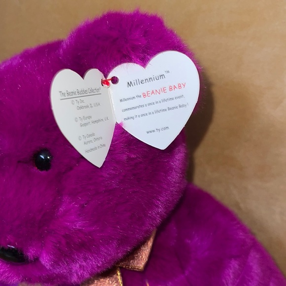 Beanie Baby/Buddy Plush Fuchsia Millenium Bear with Tag - Picture 3 of 7